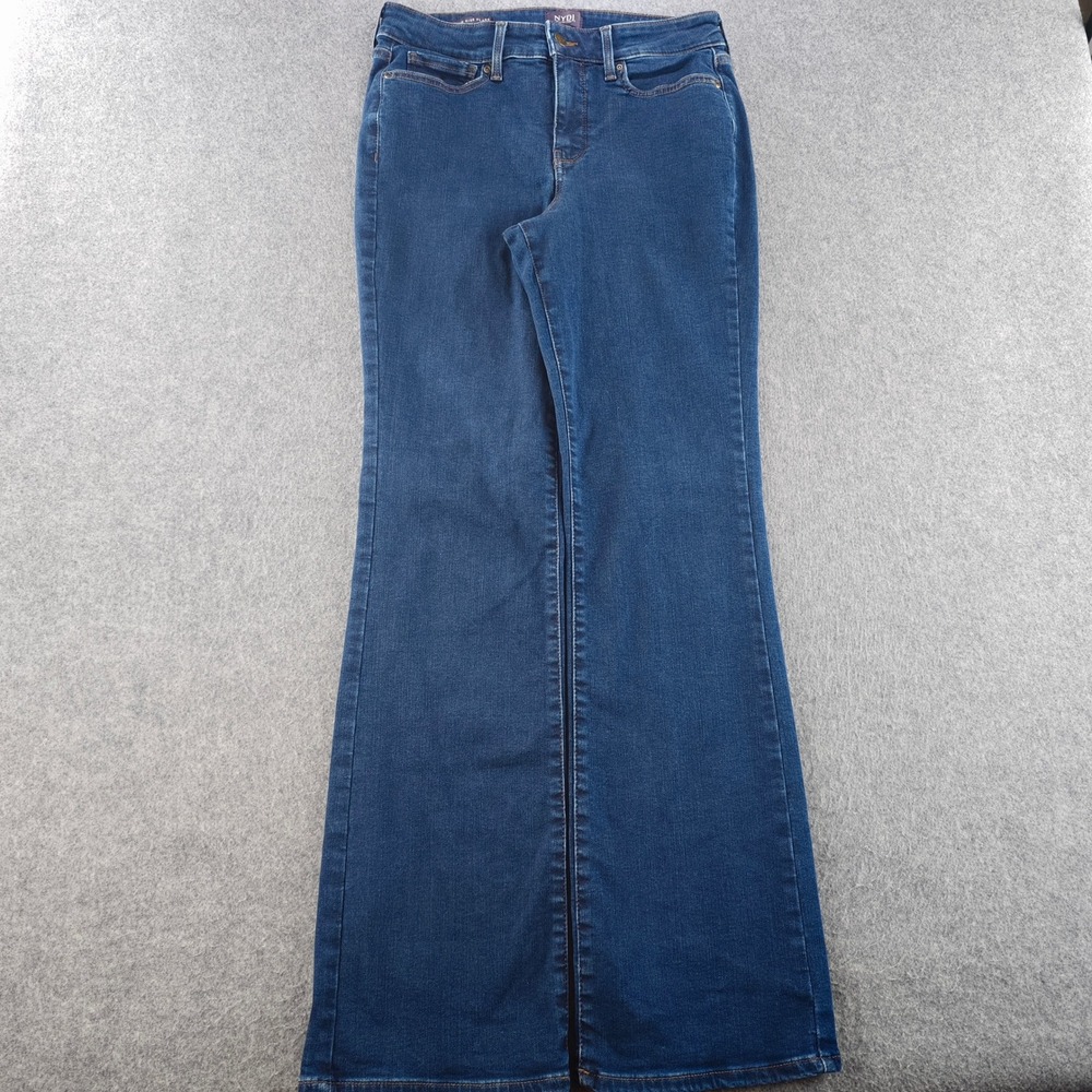 NYDJ High Rise Flare Jeans Womens 6 Blue Denim Lift Tuck Stretch